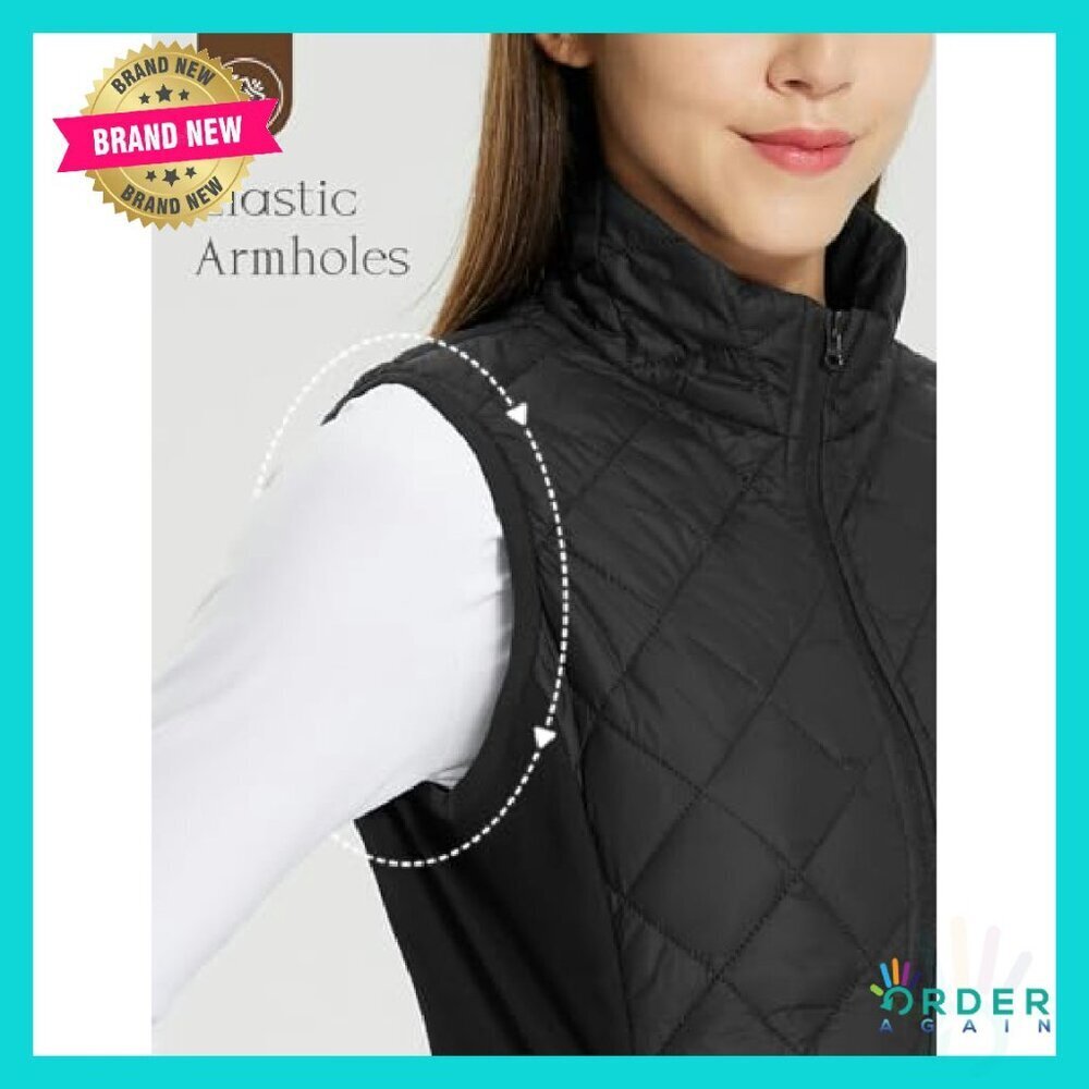Quilted Puffer Vest Lightweight Winter Warm Stand Collar Water Resistant Zip - Picture 4 of 8